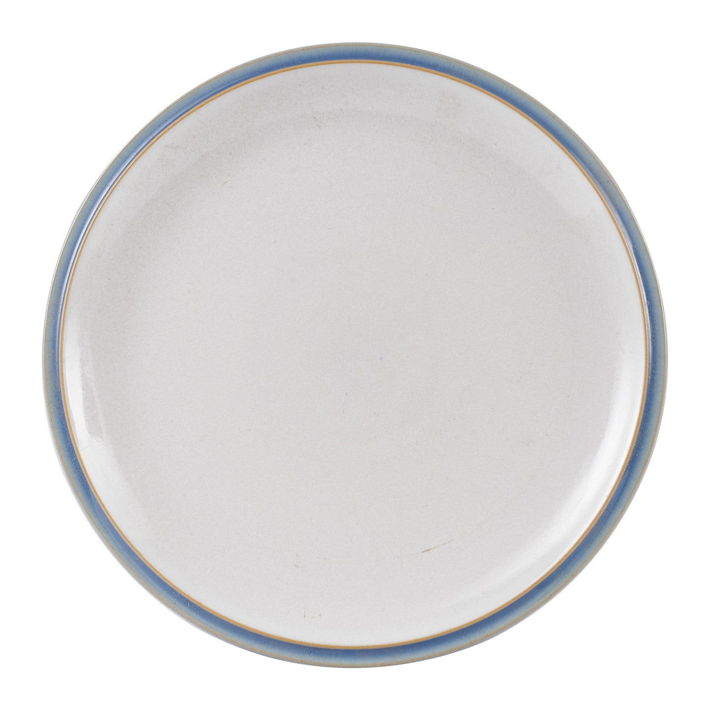 White Plate With Blue And Beige Rim