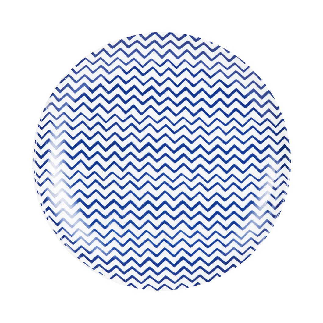 Md White Plate With Dark Blue Zig Zag Pattern