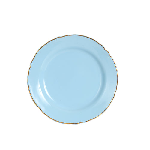 Md Light Blue Plate With Wavy Edges And Gold Rim