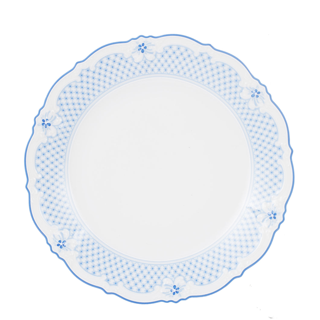 Lg White Plate With Blue Rim And Flower Design