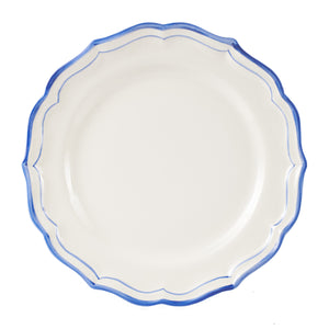 Lg White Plate With Blue Wavy Edge