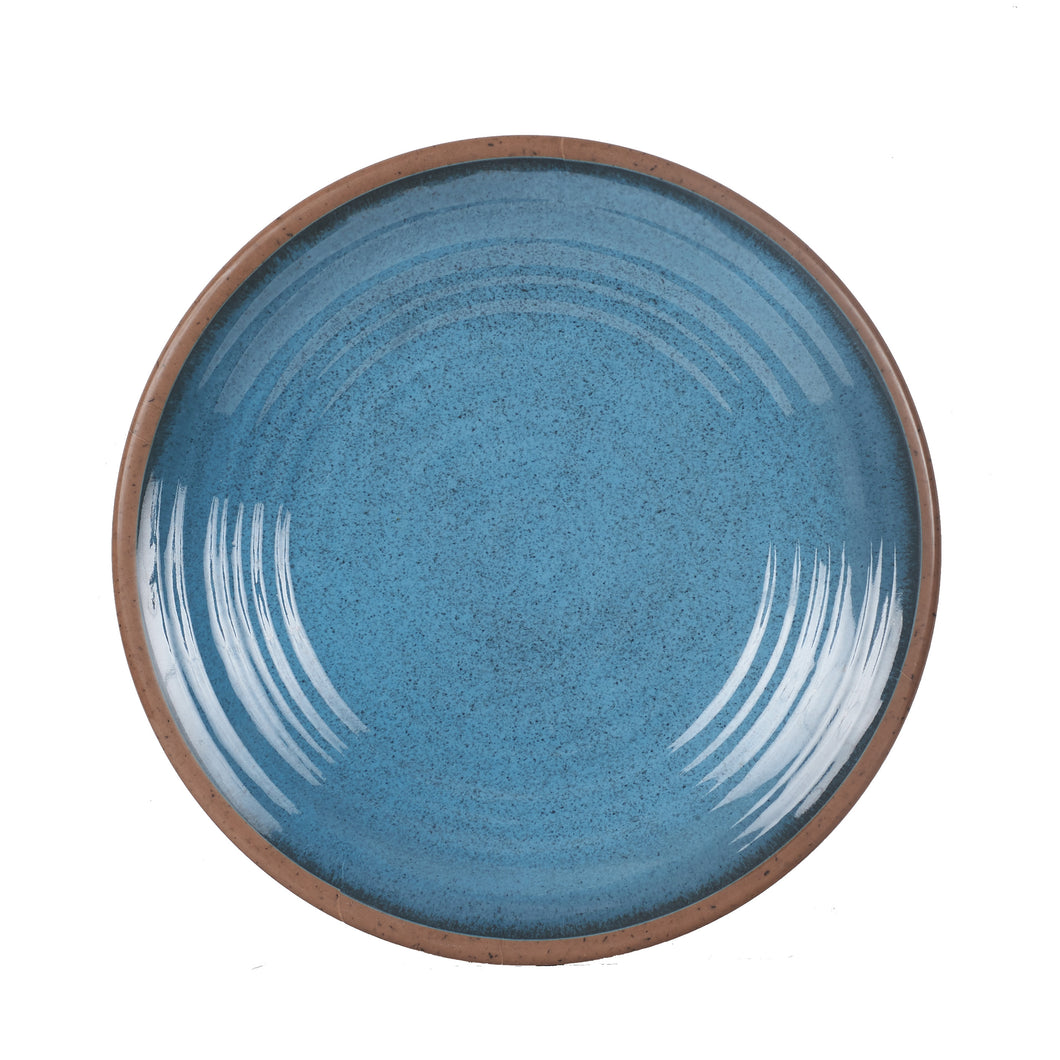 Lg Blue Speckled Plate With Brown Rim
