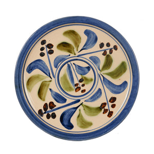 Lg Cream Plate With Blue Foliage Design And Rim