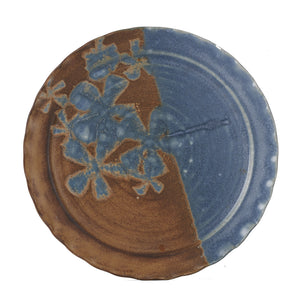 Lg Blue And Brown Plate With Flower Design