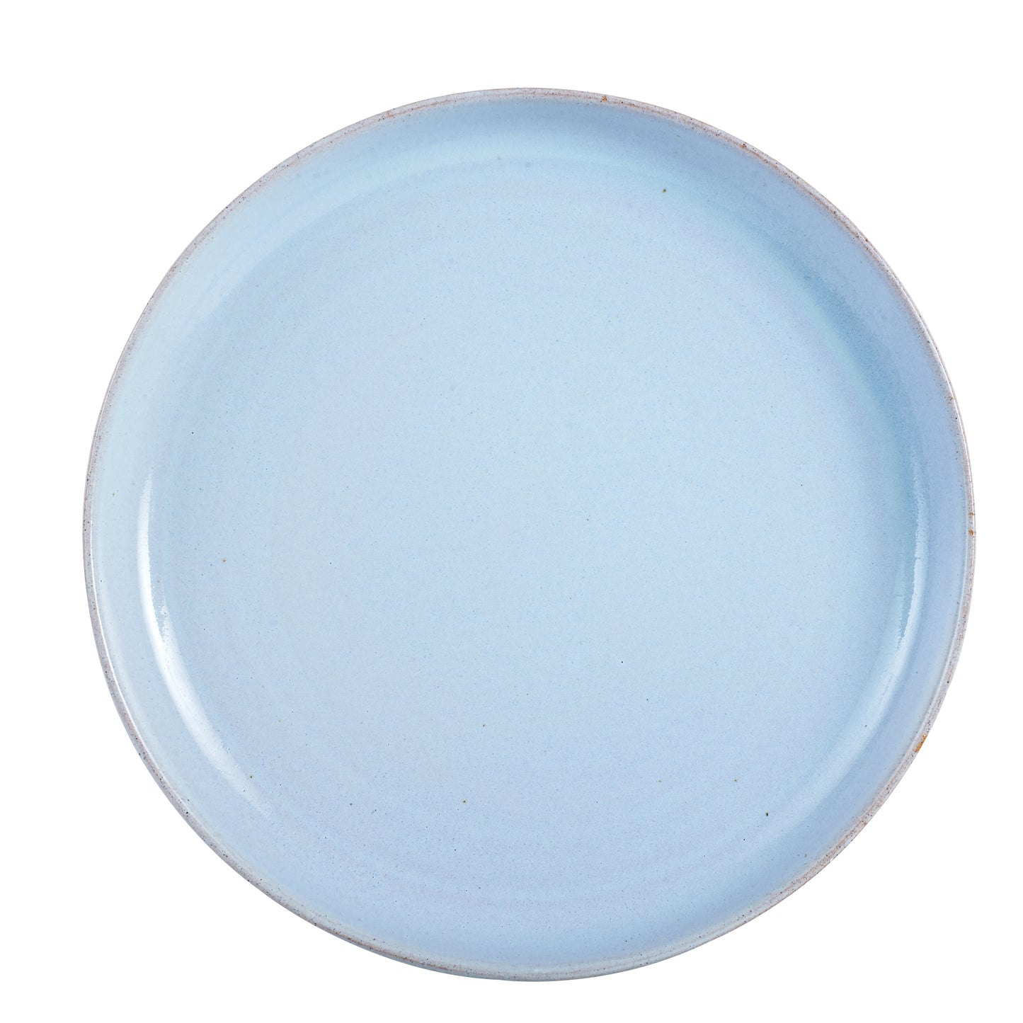 Lg Pale Blue Plate With Burnt Rim And Brown Bottom