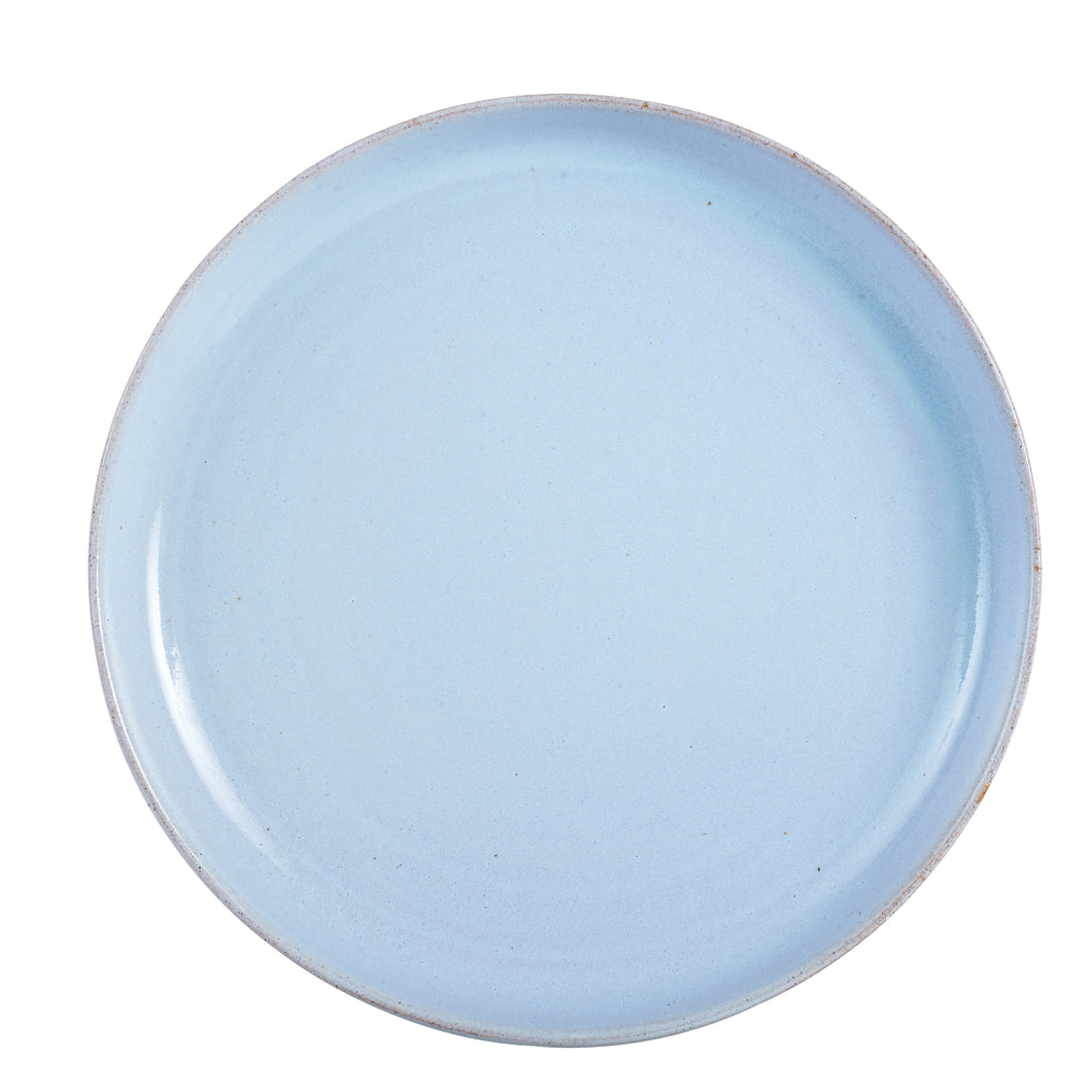 Lg Pale Blue Plate With Burnt Rim And Brown Bottom