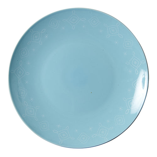 Lg Light Blue Plate With White Patterned Rim