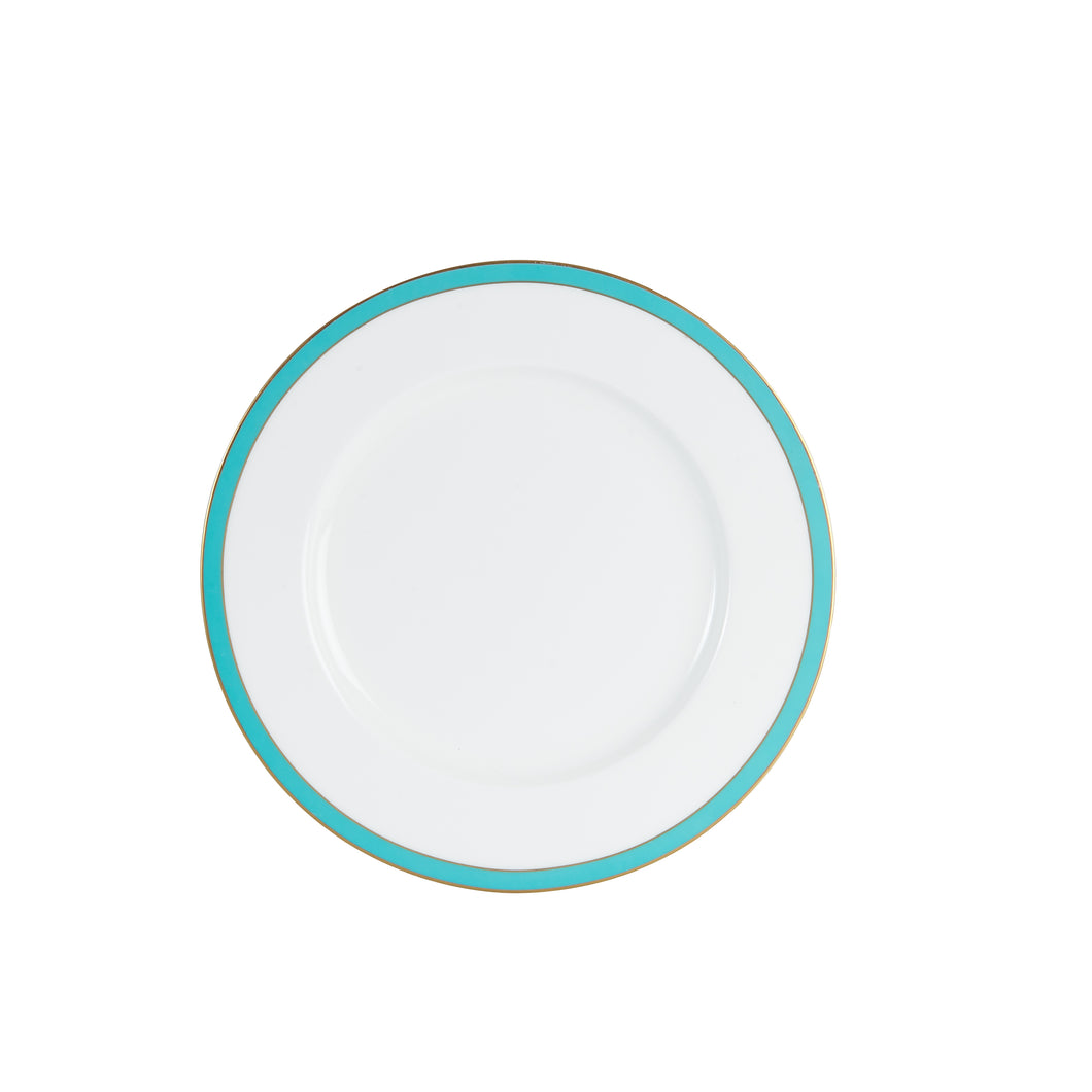 Lg White Plate With Blue/Green And Gold Rim