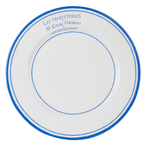 Lg French White Plate With Blue Rings And Rim
