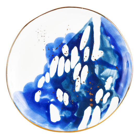 Md White And Blue Plate With Gold Rim