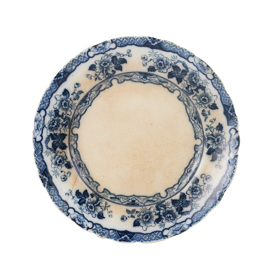 Lg Vintage Floral Patterned Blue Plate