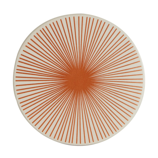 Cream Ceramic Trivet w/ Orange Design