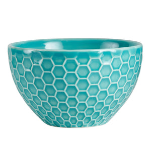 Sm Teal Bowl With Hexagon Patterned Exterior