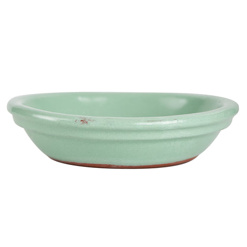 Sm Light Green Dish With Brown Bottom