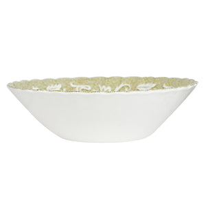 Md White Bowl With Green Patterned Interior