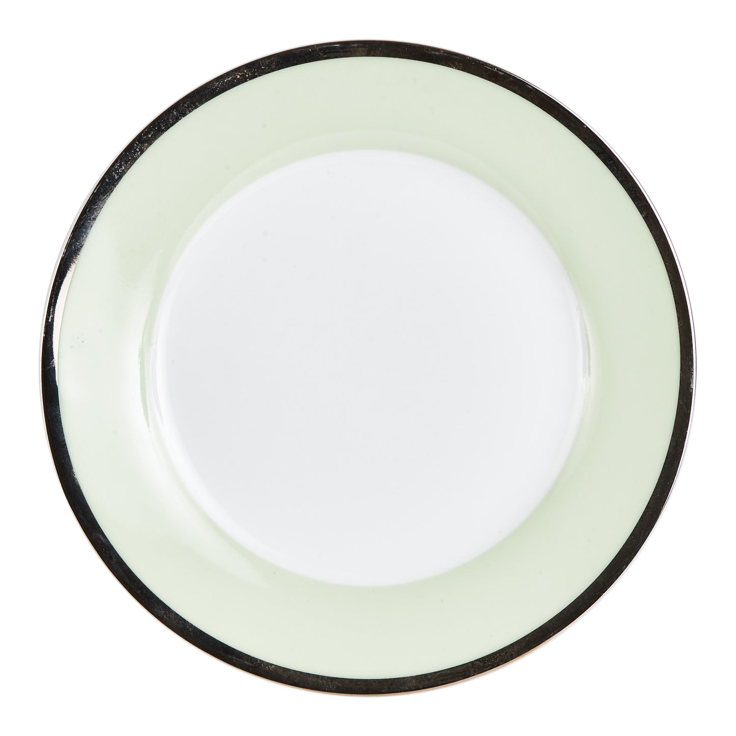 Md White Plate With Light Green And Black Rim
