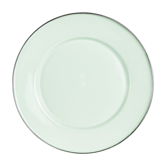 Lg Pale Green Plate With Silver Rim