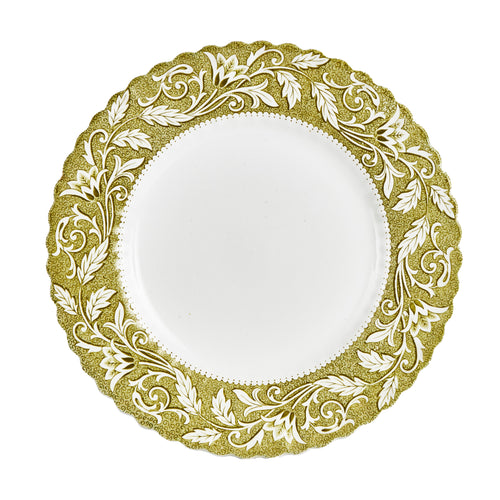 Lg White Plate With Vintage Green Rim
