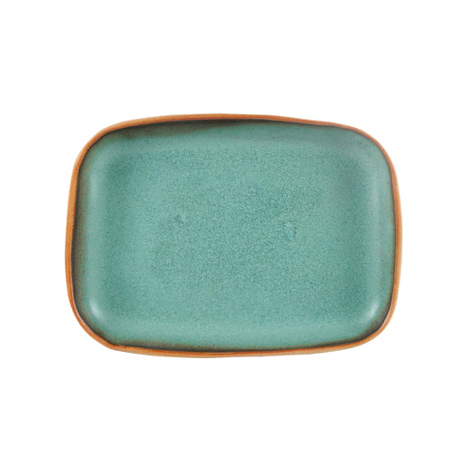 Md Green Rectangular Platter w/ Brown Rim