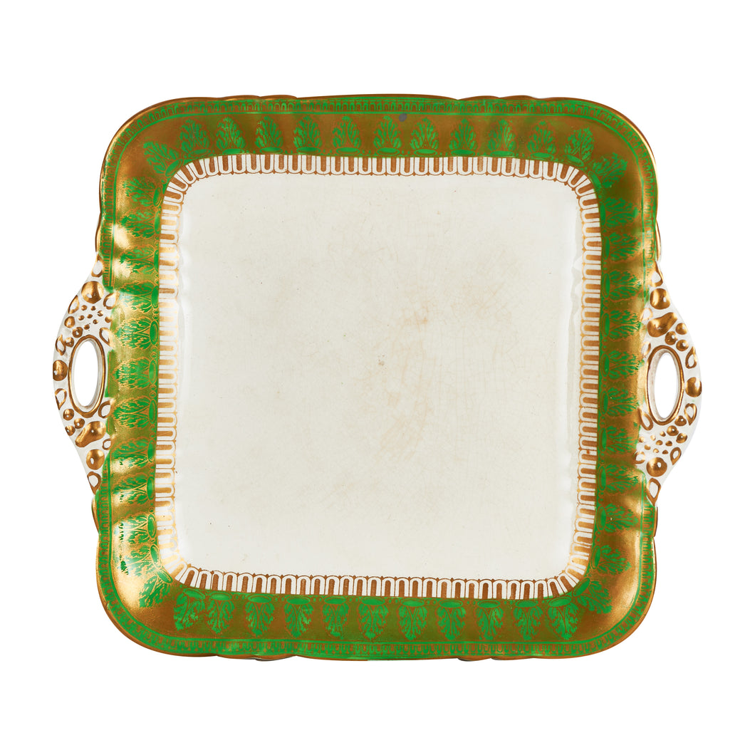 Md Green & Gold Square Platter w/ Handles