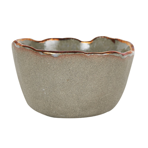 Sm Grey Bowl With Wavy Copper Rim