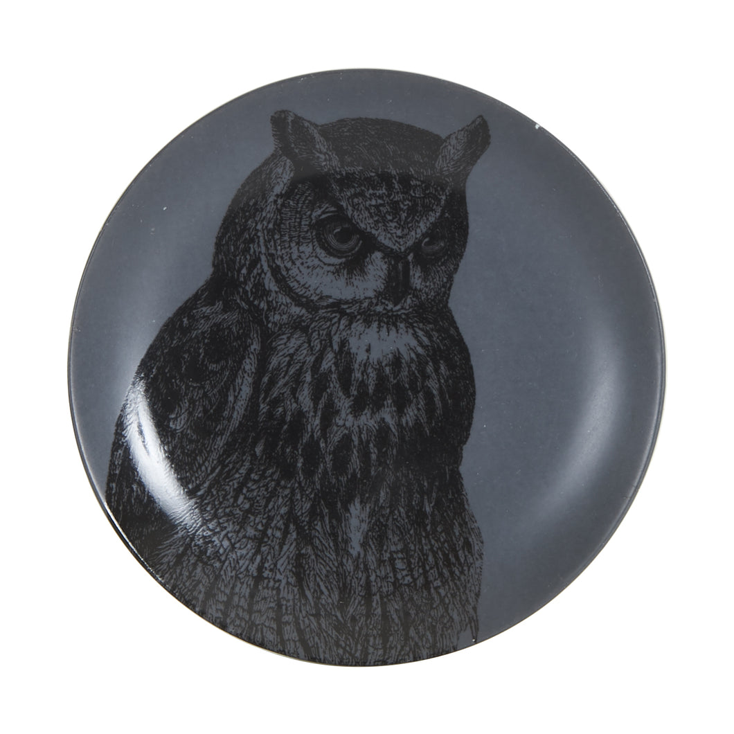 Sm Dark Grey Plate With Owl