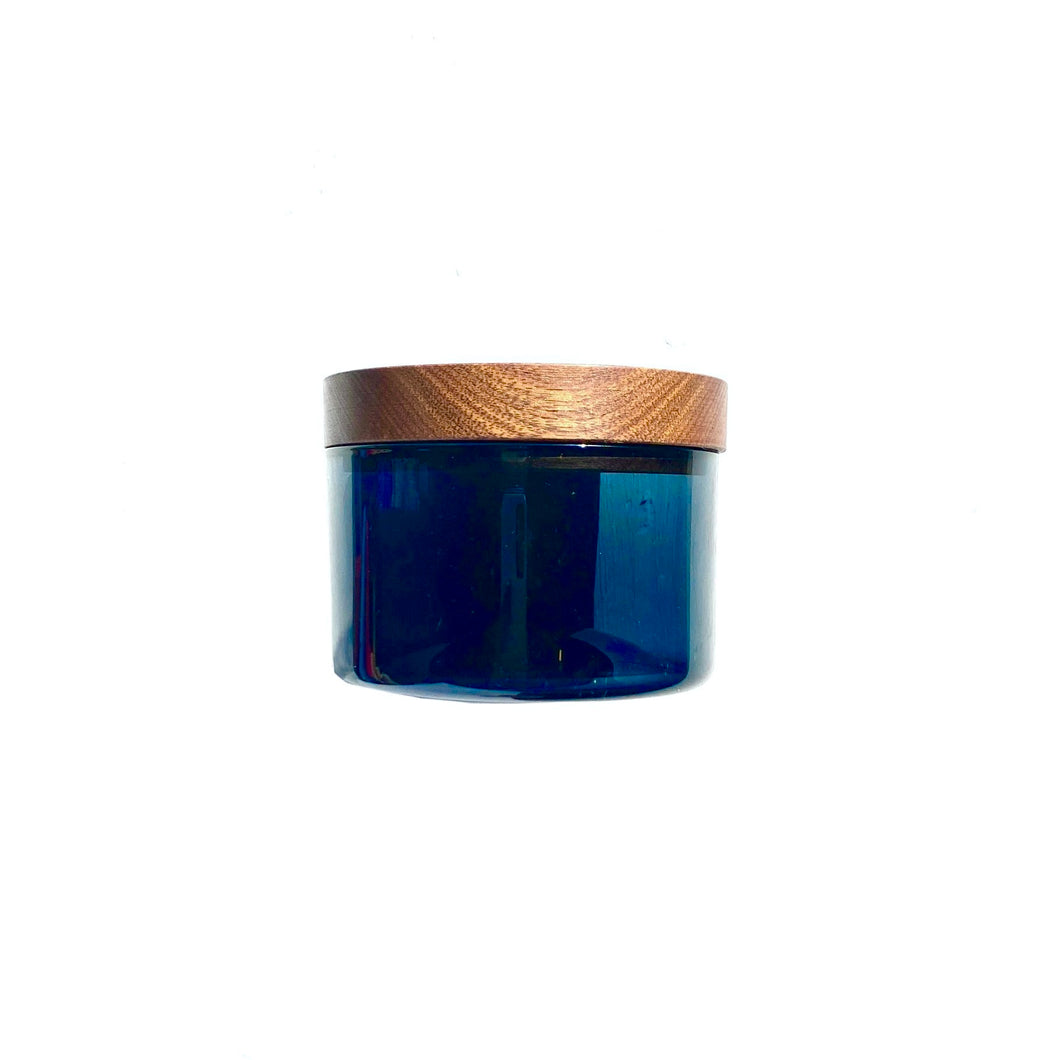 Blue Glass Jar with Wood Lid