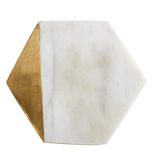 White Hexagon Marble Coaster With Gold Accent