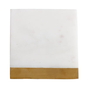 White Square Marble Coaster With Gold Accent