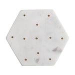 White Hexagon Marble Coaster With Gold Dots