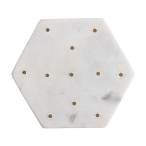 White Hexagon Marble Coaster With Gold Dots