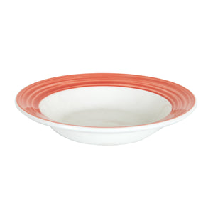 Lg White Bowl With Orange Rim