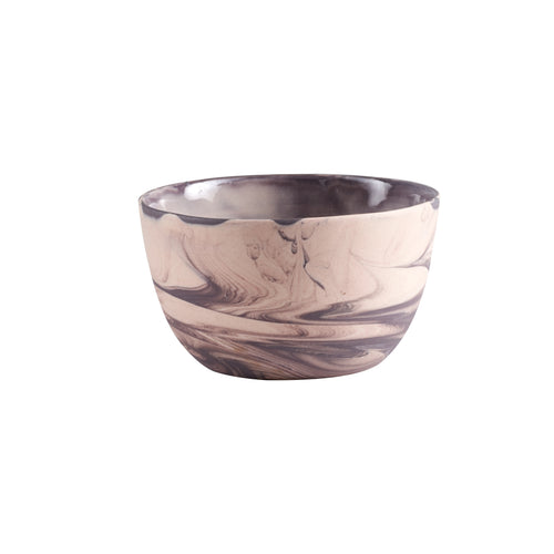 Sm Light Pink And Purple Marbled Bowl With Matte Exterior