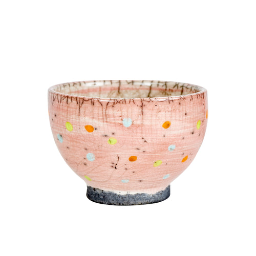 Sm Pink Bowl With Multi-Coloured Dots