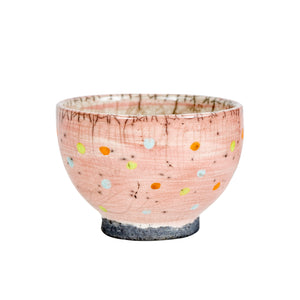 Sm Pink Bowl With Multi-Coloured Dots