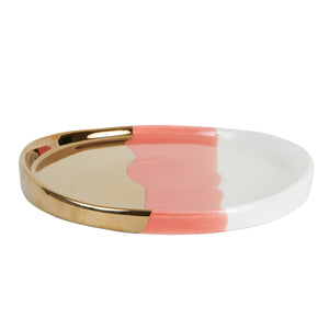 Md Pink Shallow Plate With Gold and White