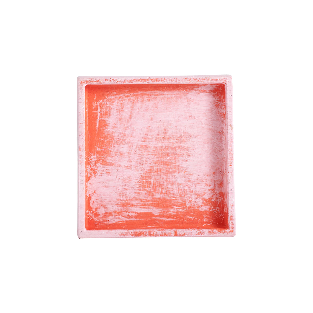 Sm Square Coral Plate With Light Pink Accents