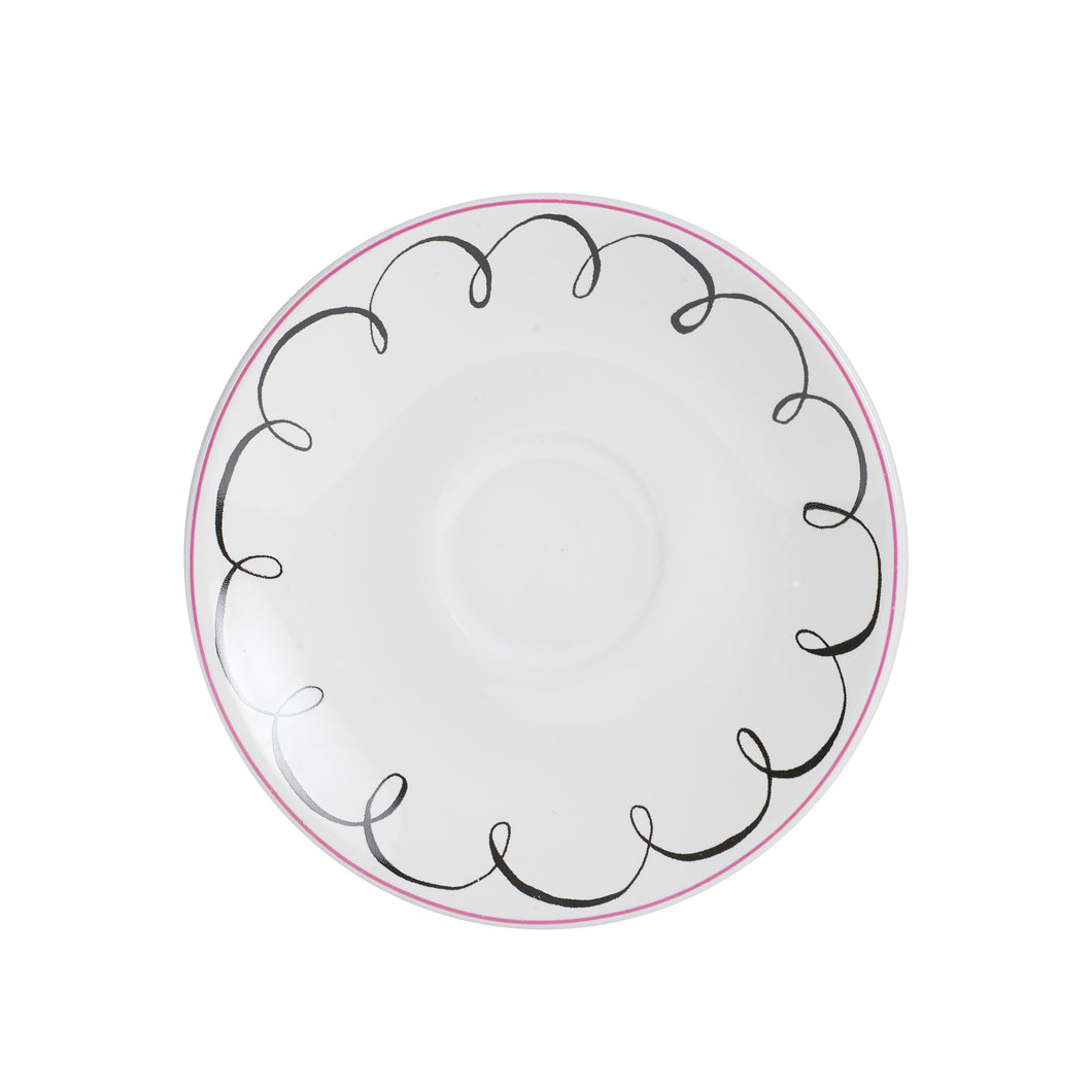 Sm White Plate With Pink and Black Line Design