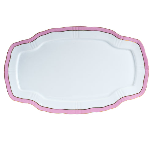 White Platter With Pink And Black Rim
