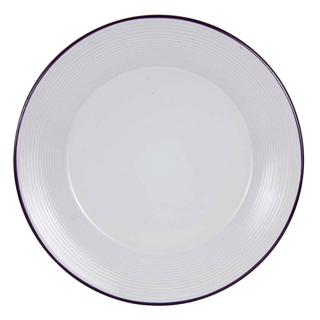 Lg White And Purple Plate With A Ring Pattern Around The Edges