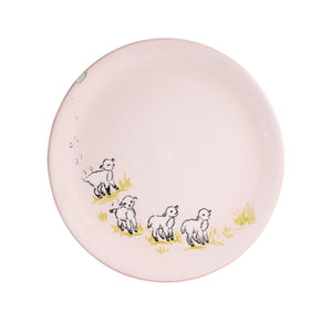 Lg Pale Pink Plate With Lambs