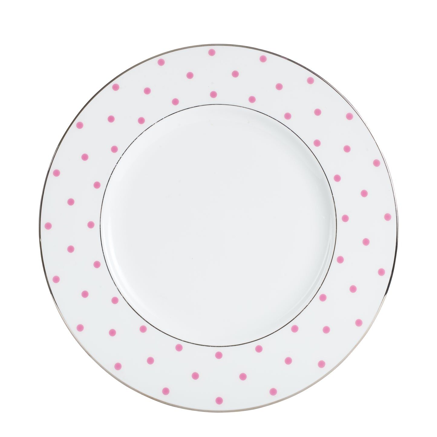 Lg White Plate With Pink Polka Dot Rim