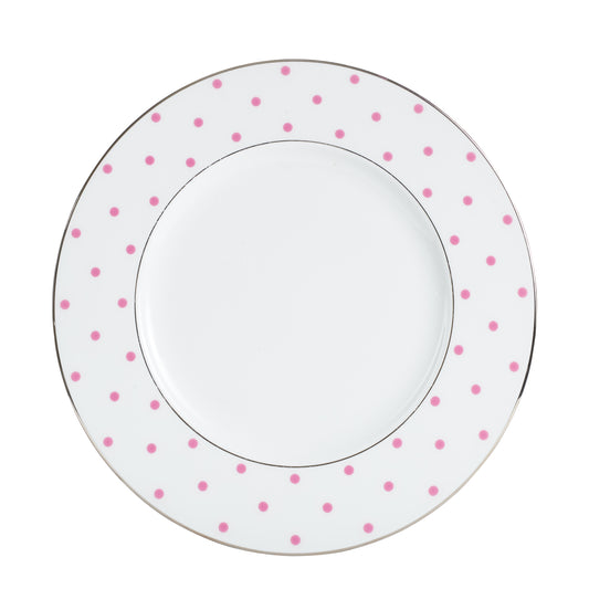 Lg White Plate With Pink Polka Dot Rim
