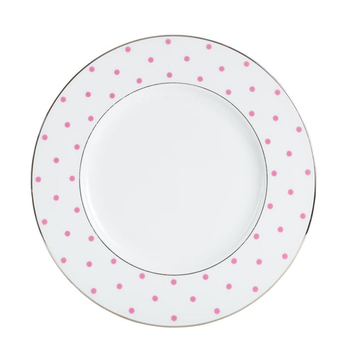 Lg White Plate With Pink Polka Dot Rim