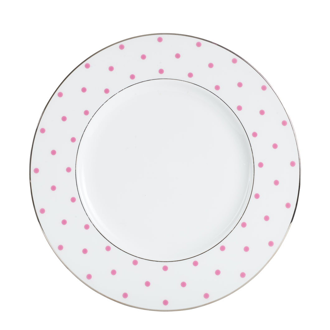 Lg White Plate With Pink Polka Dot Rim