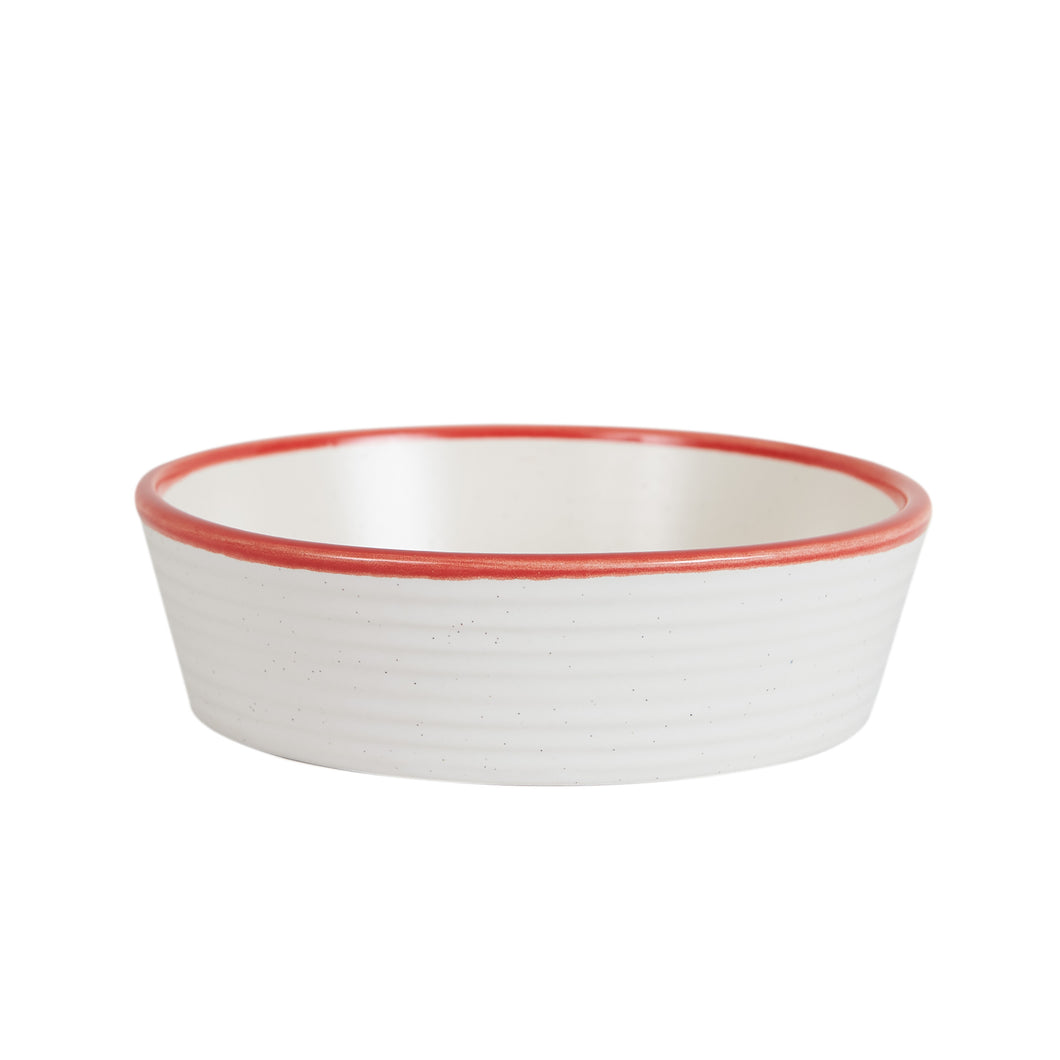 Md Low White Bowl With Red Rim