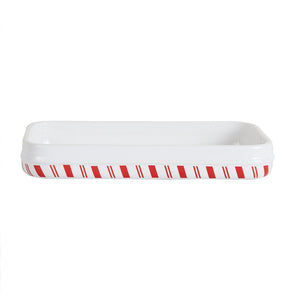 White Platter With Red Candy Cane Striped Bottom