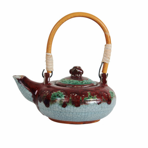 Md Red and Grey Asian Inspired Tea Pot With Green Accents