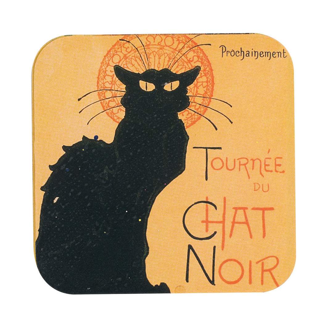 Wood Coaster With French Black Cat Print