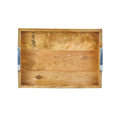 Md Wooden Tray With Metal Handles